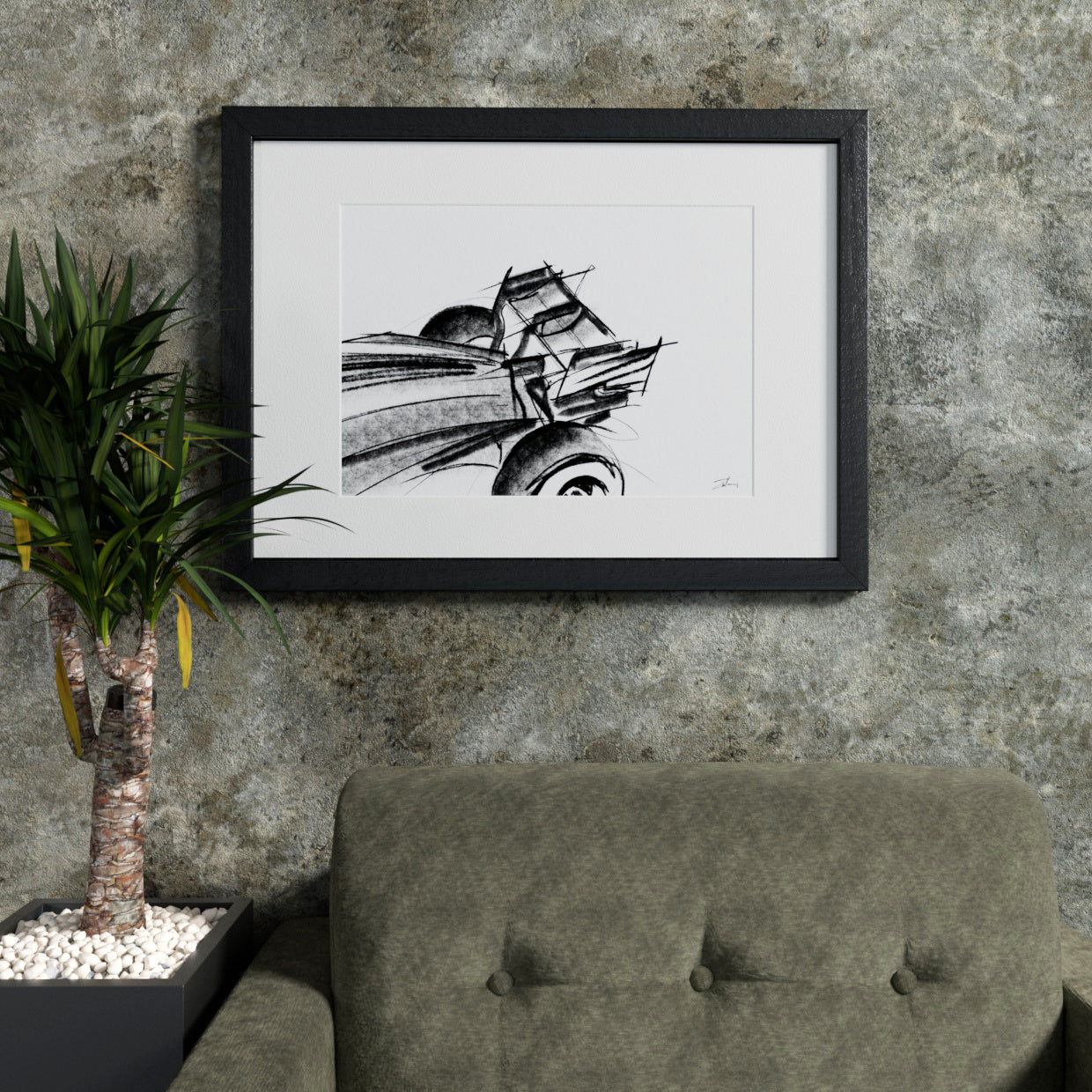 Artist Drawn F1 Car - Framed Print 02